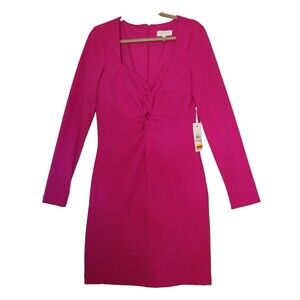 SIENA NWT Women's 12 Fuschia Bodycon Dress Long Sleeve Twist Front SATP1291
